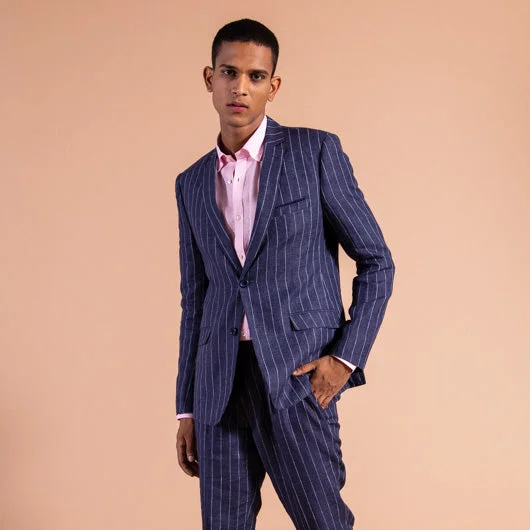 Nautical Blue Pinstriped Linen Suit