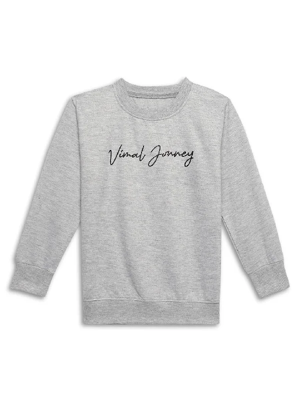 Vimal Jonney Grey Melange Printed Round Neck Cotton Fleece Sweatshirt for Kids