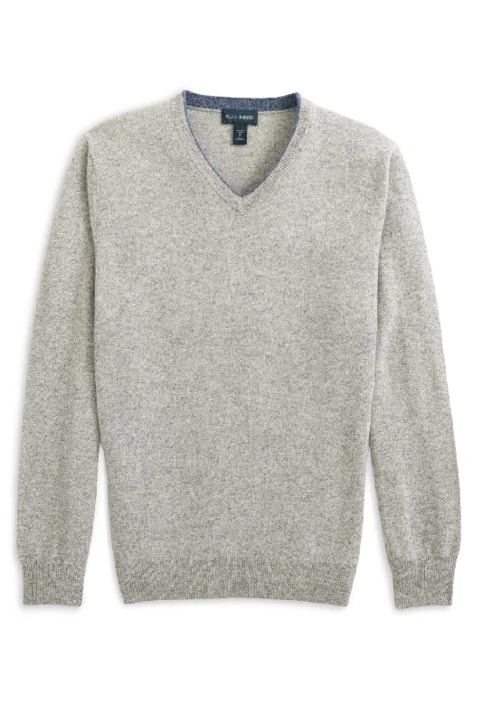 Pure Cashmere Mouliné V-Neck Sweater in Pewter by Scott Barber