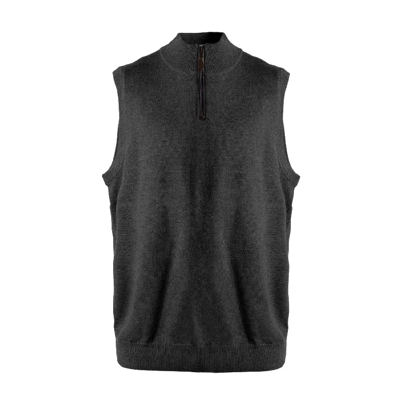 Extra Fine 'Zegna Baruffa' Merino Wool Quarter-Zip Sweater Vest in Charcoal (Size X-Large) by Viyella