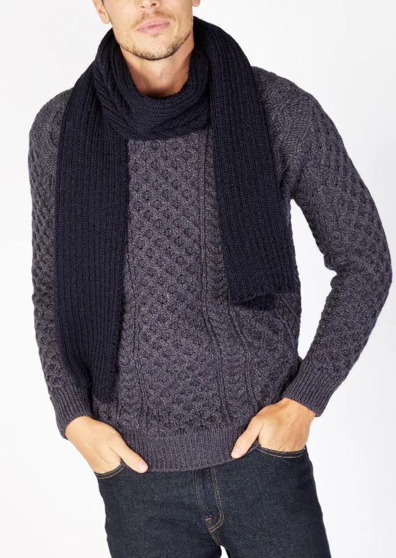 IrelandsEye Ribbed Merino Scarf | Navy