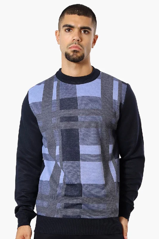 Jay Y. Ko Patterned Crewneck Pullover Sweater - Navy