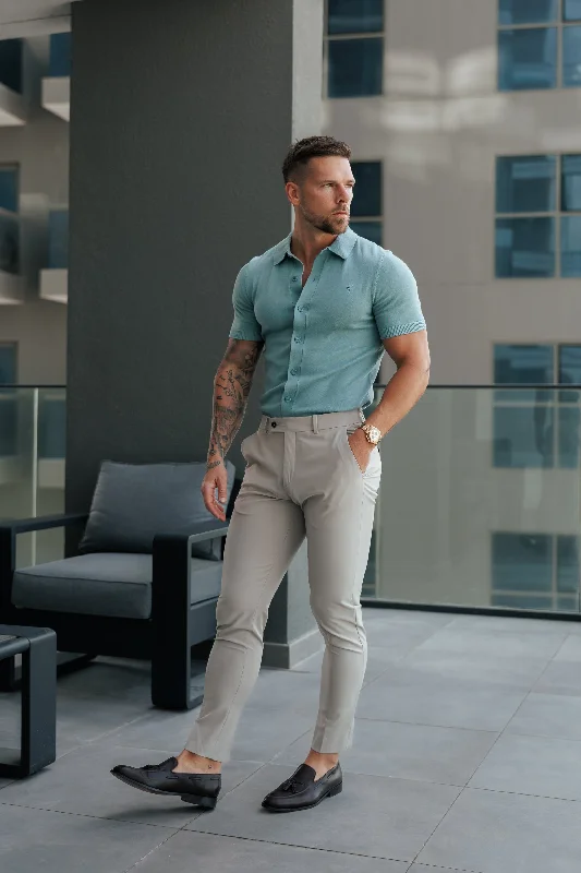 Father Sons Classic Plain Teal Knitted Button Through Polo Short Sleeve - FSN216