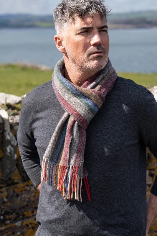 John Hanly Lambswool Scarf | Red Mustard Stripe