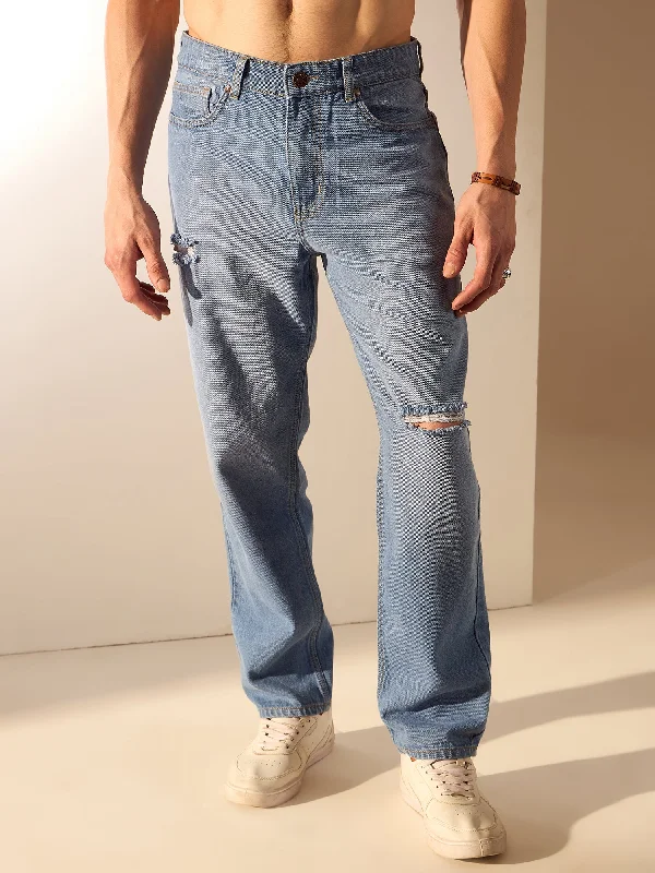 Blue: Baggy Fit Medium Faded Jeans