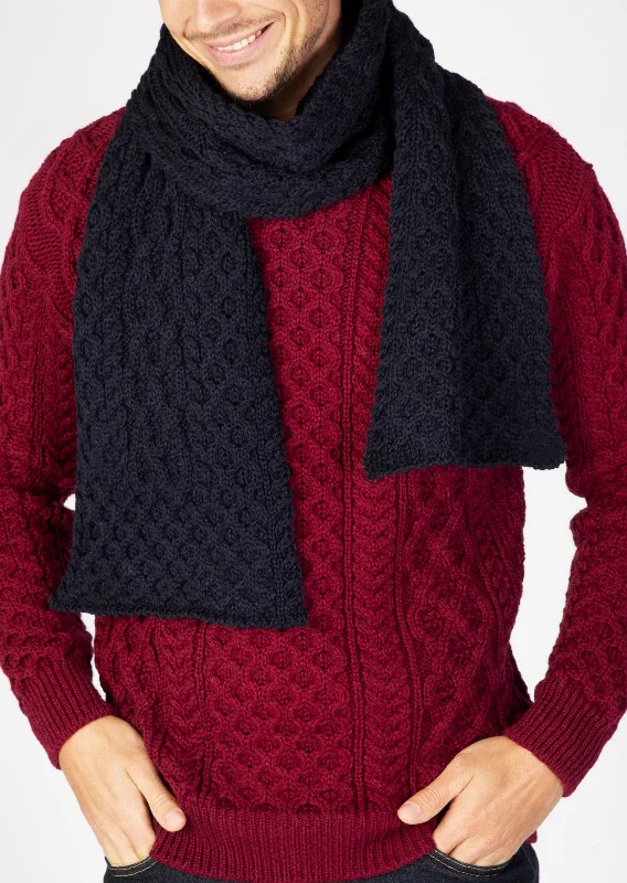 Merino Aran Scarf | Navy