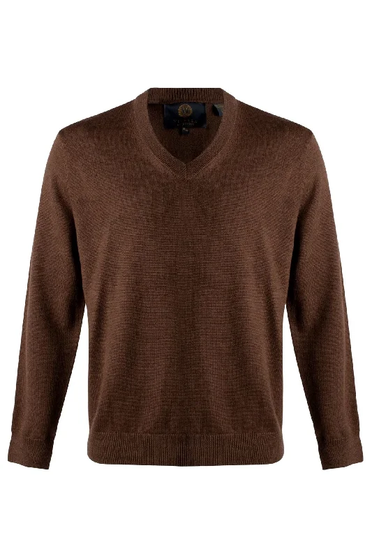 Extra Fine 'Zegna Baruffa' Merino Wool V-Neck Sweater in Brown by Viyella