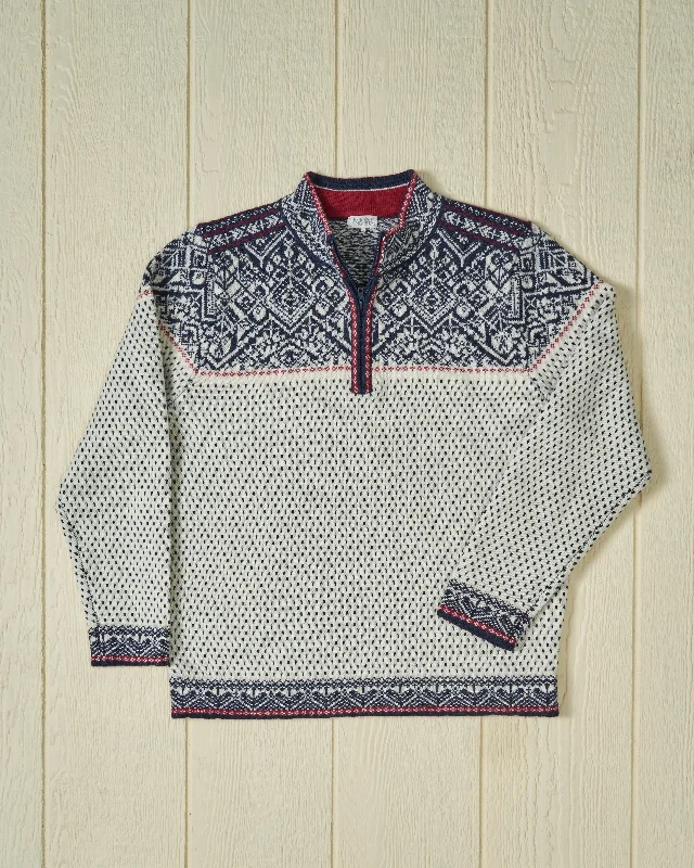 Oslo Fair Isle Sweater in Navy/Egret Lambswool