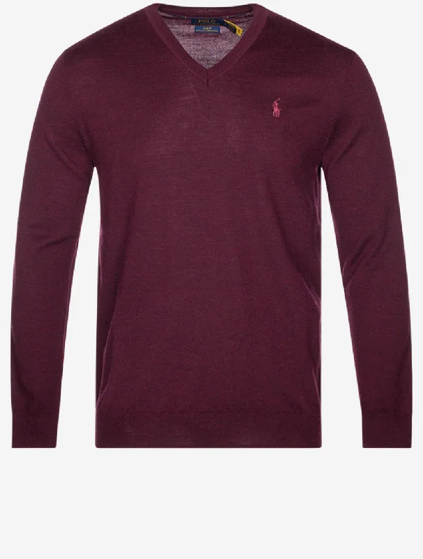 Merino Slim V Neck Pullover Wine