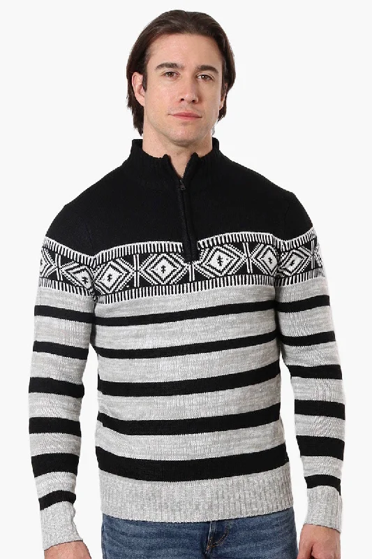 Canada Weather Gear Patterned 1/4 Zip Pullover Sweater - Black