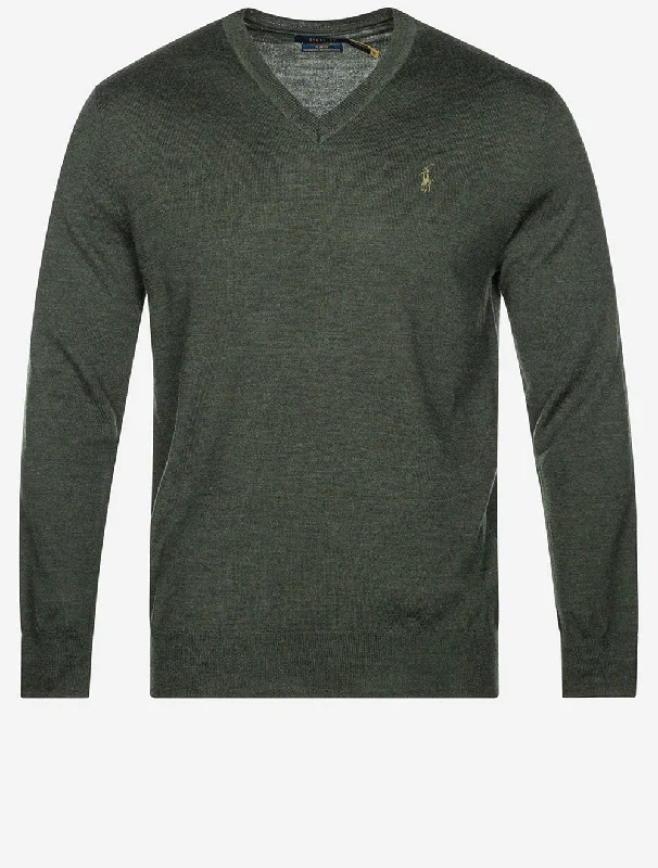 Merino Slim V Neck Pullover Green