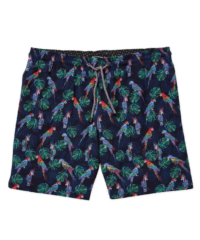 Westport Black Hampton Tropical Embroidered Birds Print Swim Short