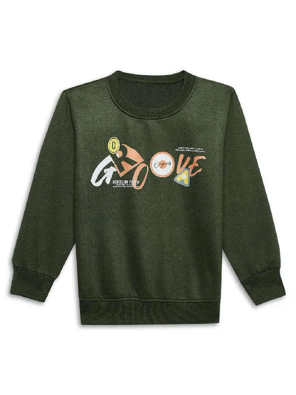 Vimal Jonney Olive Printed Round Neck Cotton Fleece Sweatshirt for Kids