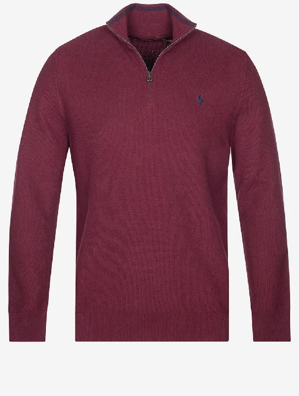 Half Zip Pique Pullover Wine