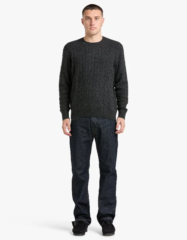 Long Sleeve Cable Knit Sweater - Dark Granite Hthr