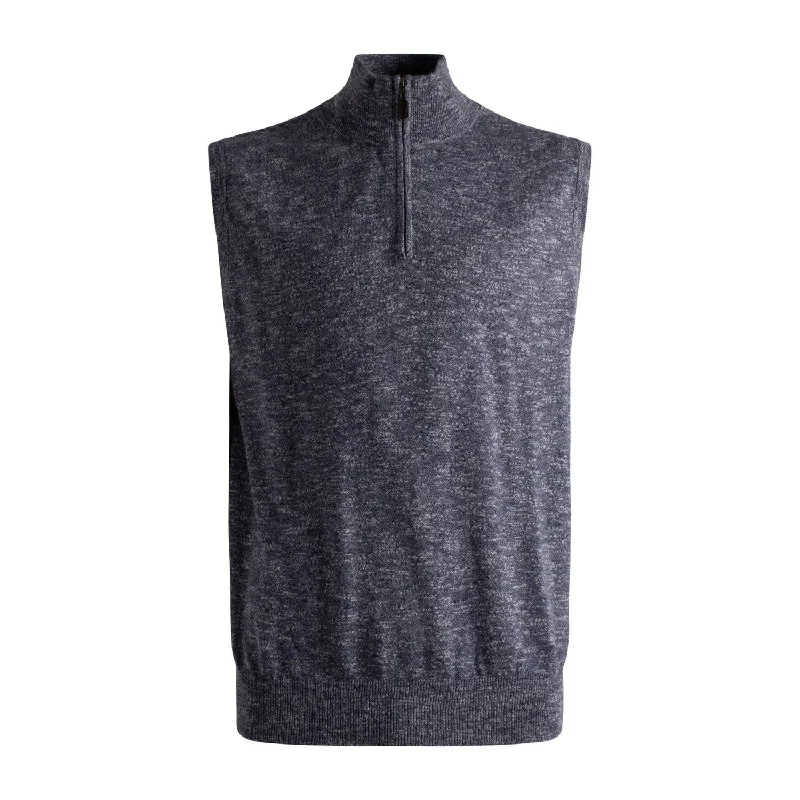 Cotton and Silk Blend Zip-Neck Sweater Vest in Blue Mix by Viyella