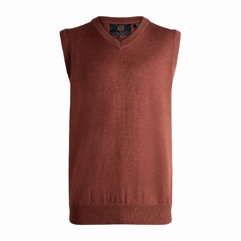 Extra Fine 'Zegna Baruffa' Merino Wool V-Neck Sleeveless Sweater Vest in Rust (Size Large) by Viyella