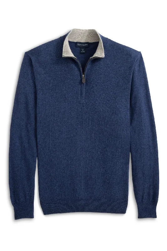 Organic Cotton & Cashmere Zip Neck Sweater in Denim Blue by Scott Barber