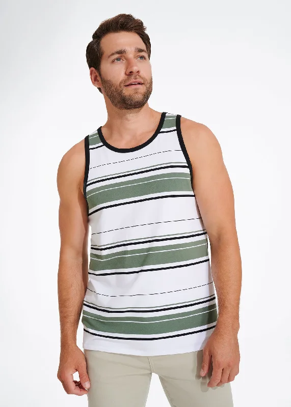 Cotton Stretch Stripe Tank | White/Olive Stripe