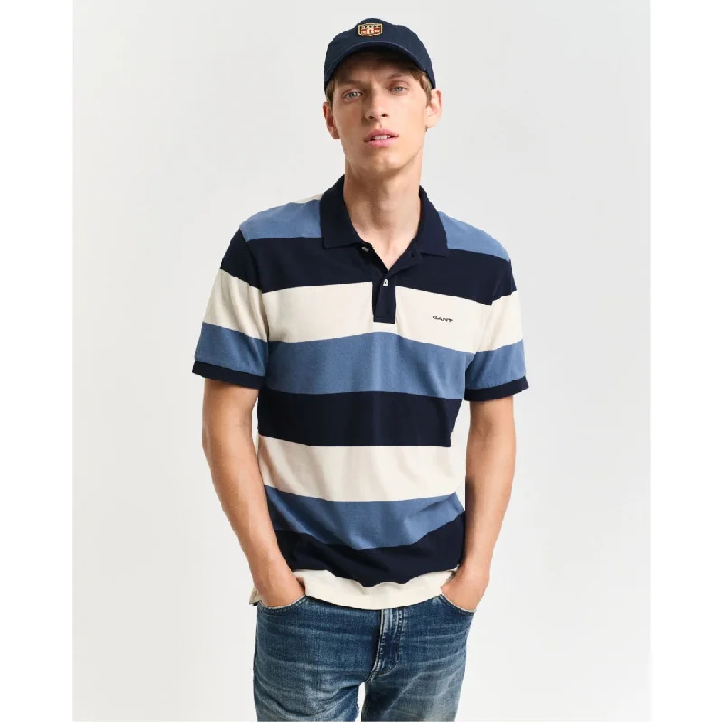 GANT Block Striped Piqué Polo Shirt 2022151 Evening Blue