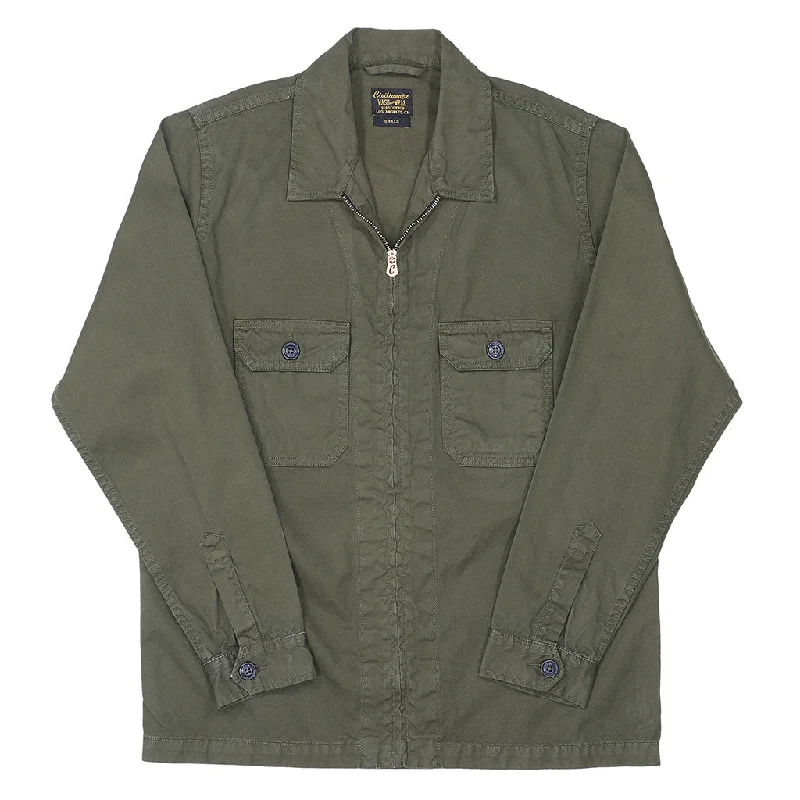 Notch Flap Pockets Zip-Up Rincon Twill Jacket - New Army Green