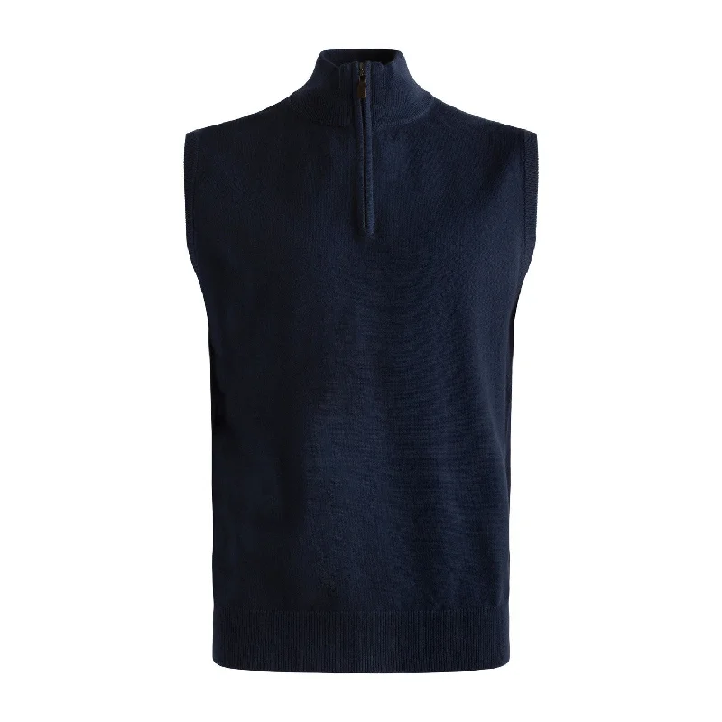 Cotton and Silk Blend Zip-Neck Sweater Vest in Navy by Viyella