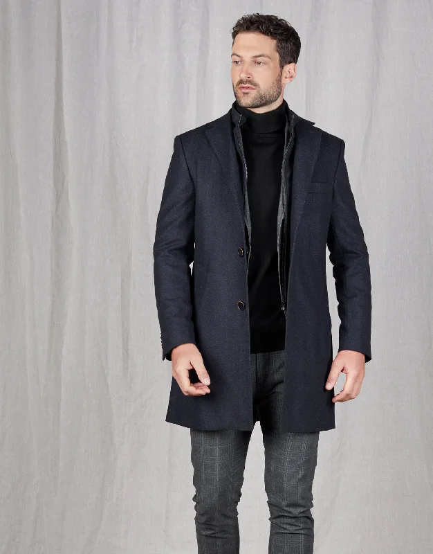 Compton Navy Hbone Overcoat