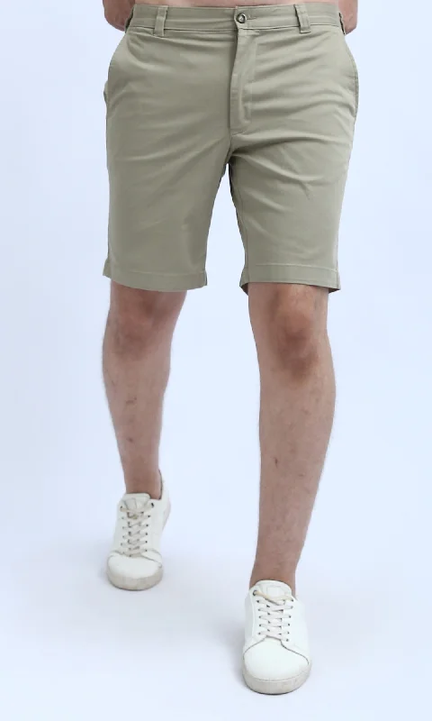 O199230 Summer Basic Beige Short With Fly Zipperd