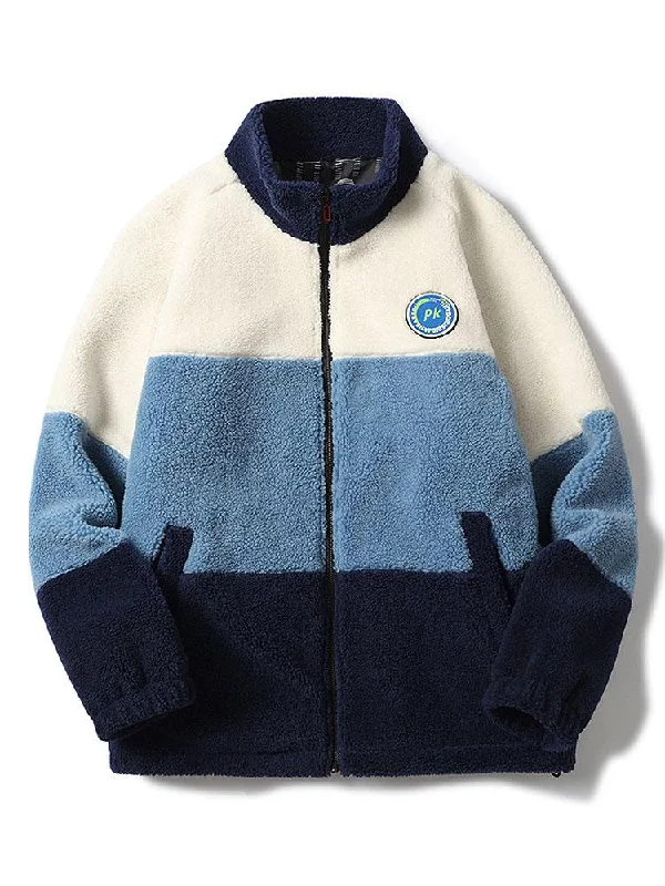 Color Block Zip Up Teddy Coat