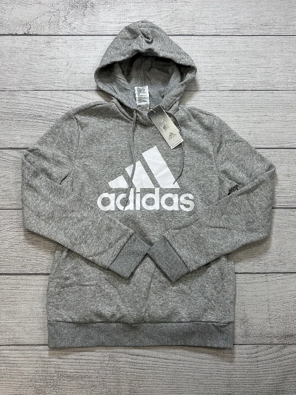 Athletic Sweatshirt Hoodie By Adidas In Grey, Size: M