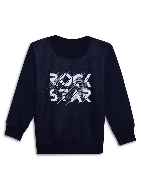 Vimal Jonney Navy Blue Printed Round Neck Cotton Fleece Sweatshirt for Kids