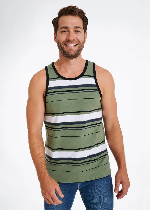 Cotton Stretch Stripe Tank | Olive Stripe