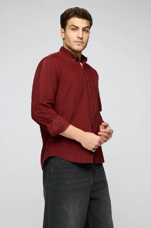 Fiery Red Men's Long Sleeve Corduroy Shirt