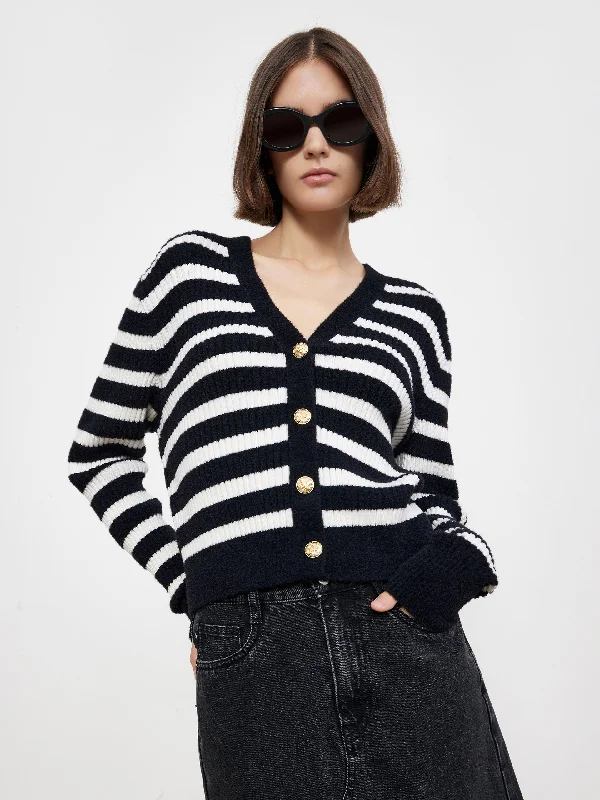 V-neck Striped Knitted Wool-Blend Cardigan