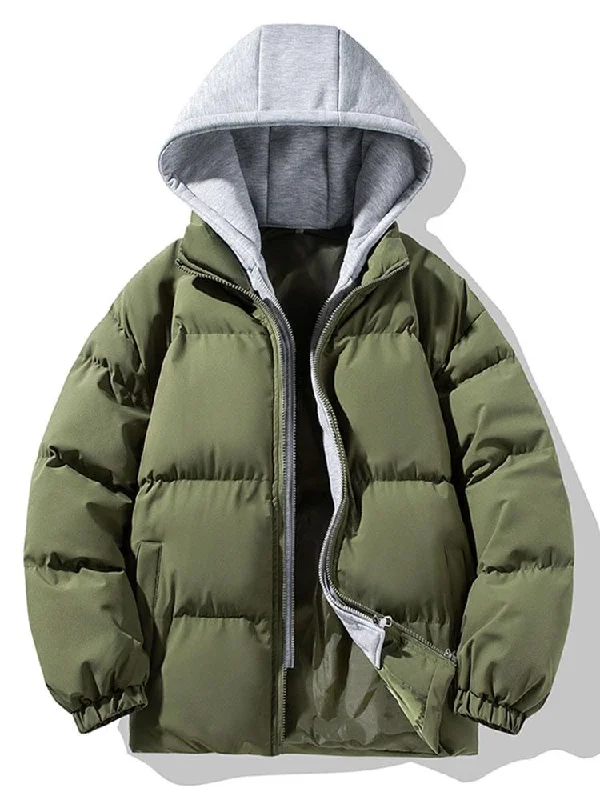 Contrast Detachable Hooded Puffer Coat