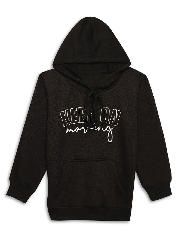 Vimal Jonney Black Printed Hooded Cotton Fleece Sweatshirt for Kids