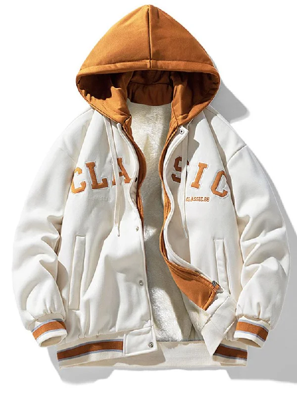 2 In 1Plush Lined Corduroy Hooded Baseball Jacket