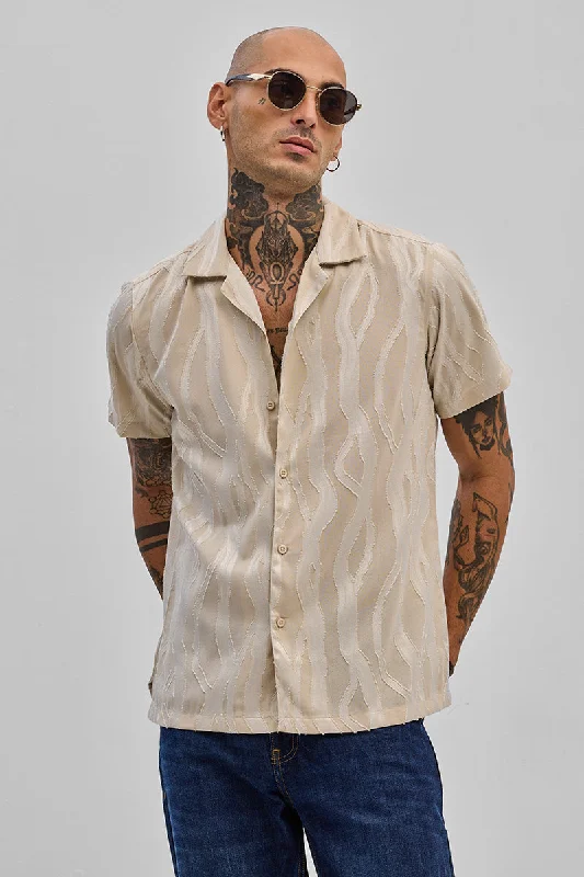 Beige Textured Box Fit Shirt