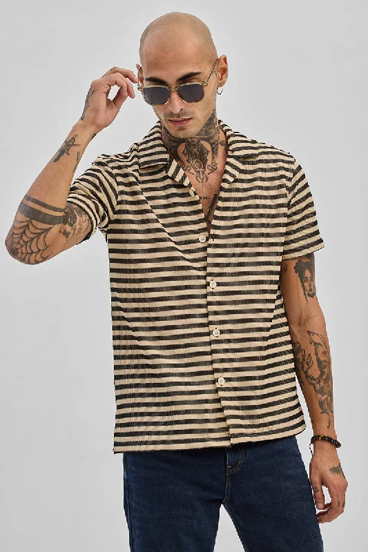 Beige Textured Stripes Shirt