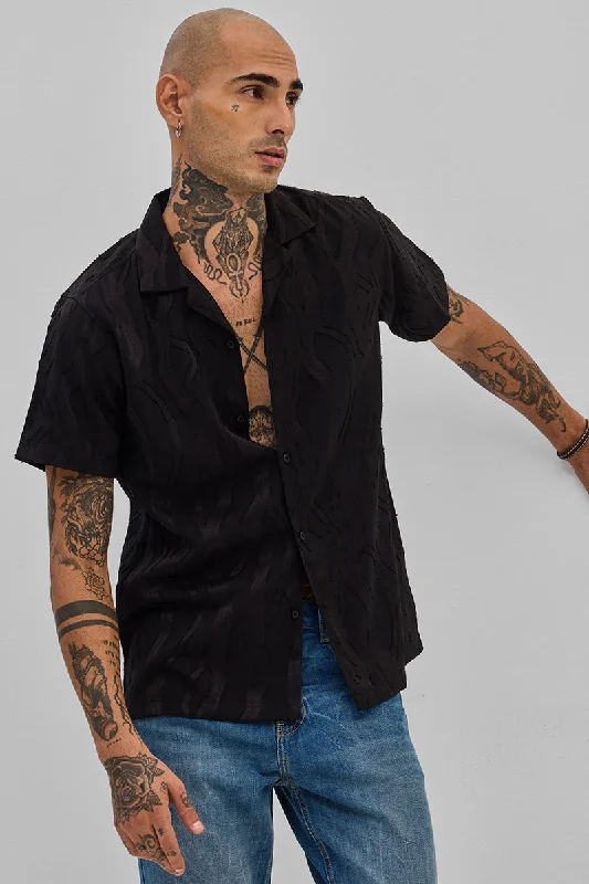 Black Textured Box Fit Shirt