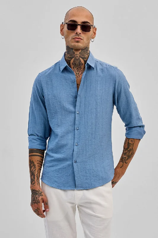 Blue Slim Fit Linen Shirt