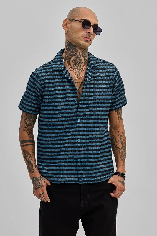 Blue Textured Stripes Shirt