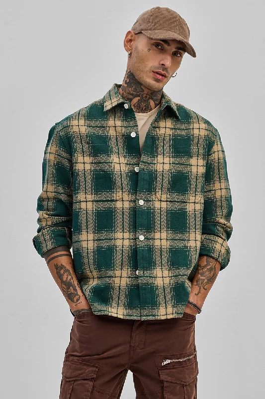 Dark Green Flannel Checks Slim Fit Shirt