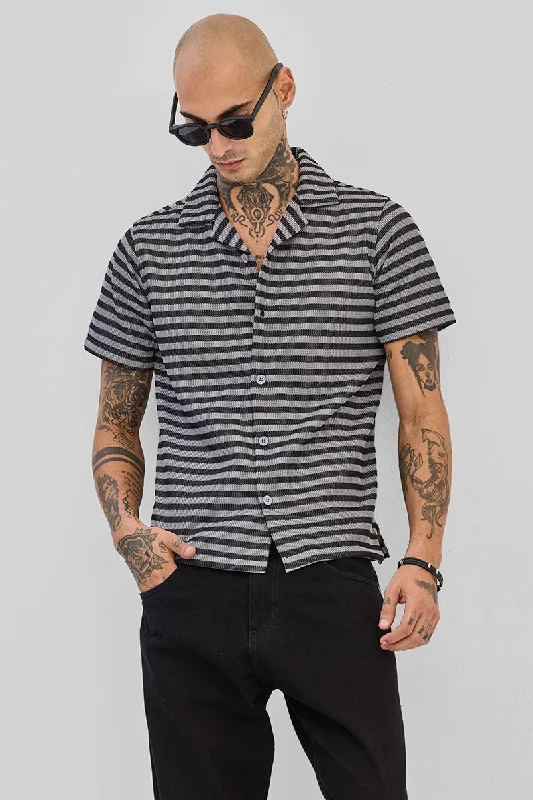 Grey Textured Stripes Shirt