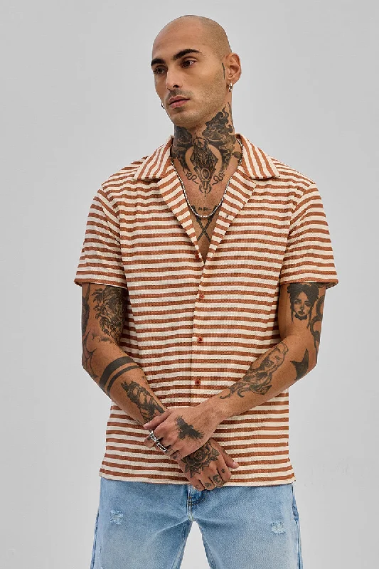 Light Brown Stripes Box Fit Shirt