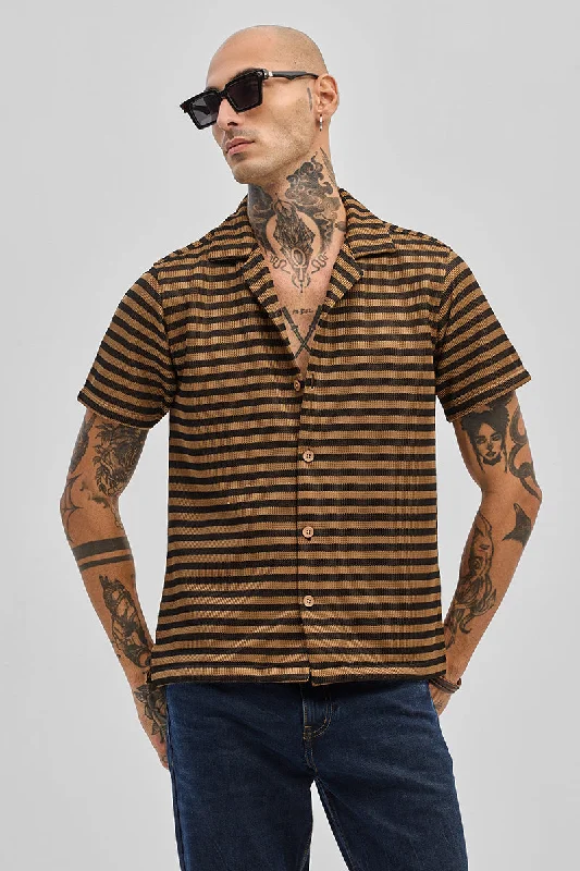 Light Brown Textured Stripes Shirt