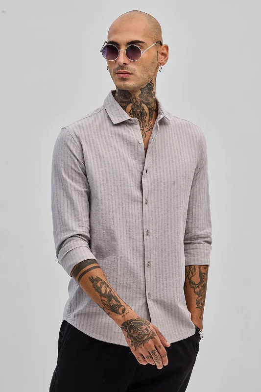 Light Grey Stripes Slim Fit Shirt