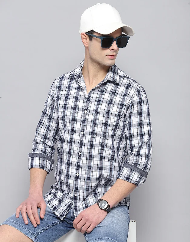 Men Blue Check Collar Full Sleeve Shirt