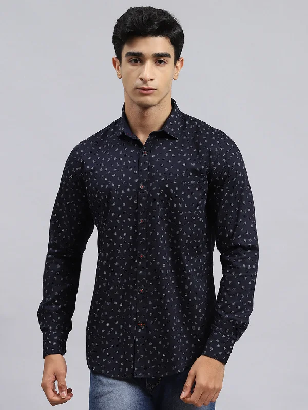 Men Navy Blue Printed Shirt