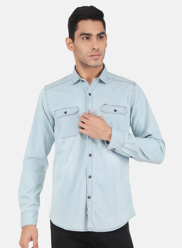 Men Blue Solid Shirt